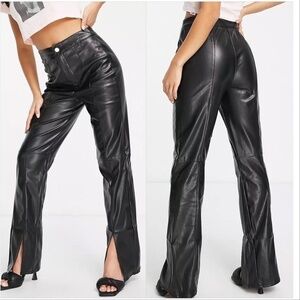Missguided Petite Slit Front Faux Leather Pants in Black-NWOT